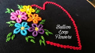 Bullion Loop Flowers Hand Embroidery Work [upl. by Lehplar]