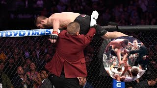 ESCÁNDALO KHABIB SALTO DE LA JAULA Y LE PEGÓ AL EQUIPO DE McGREGOR [upl. by Annekim]