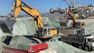 Liebherr 974 Excavator And Caterpillar 385C Excavator Loading Trucks [upl. by Clayborne]