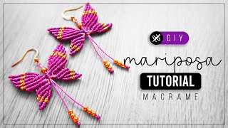 DIY Mariposa » 🦋 tutorial  como hacer aretes de mariposa con hilo  diy ● Macrame butterfly 236 [upl. by Philcox]