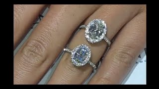 Moissanite VS Diamond Oval Halo Rings [upl. by Godwin]