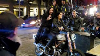 Keanu Reeves and CarrieAnne Moss Filming The Matrix 4 on Motorcycle in San Francisco [upl. by Cotterell327]