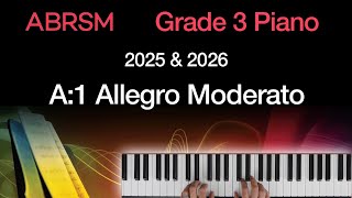 Allegro Moderato  ABRSM Grade 3 Piano 2025 amp 2026 A1  Synthesia Piano tutorial  Slow Version [upl. by Frame]